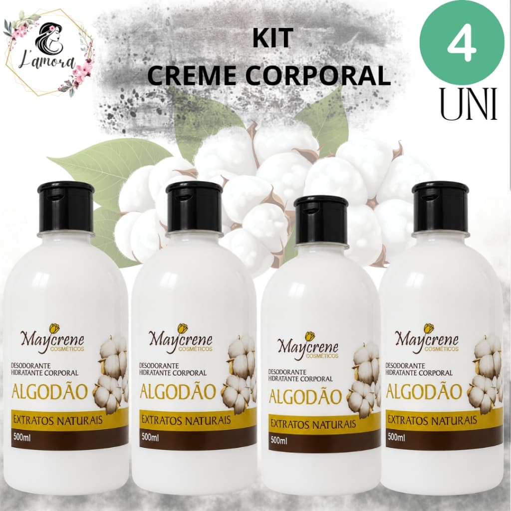 kit 4 creme corporal algodao 500ml maycrene
