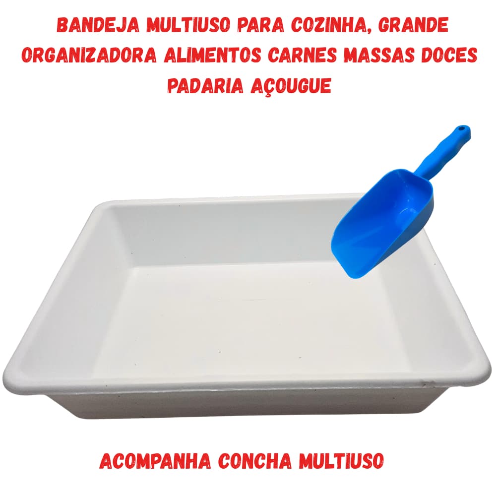Bandeja  Branca Multiuso para Cozinha Casa Organizador Alimentos Utensílios Acompanha Concha Multiuso