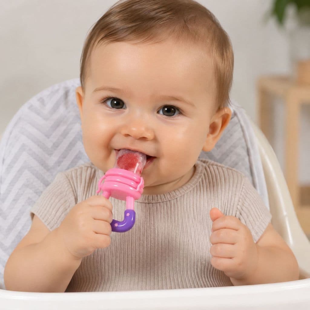Chupeta de Alimentação para Bebê - Chupeta para Frutas - Tampa Higiênica com Bico de Mamadeira