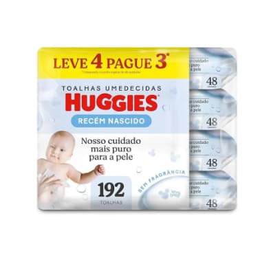 Kit Lencos Umedecidos Huggies Recem Nascido Leve 4 Pague 3 192 Unidades Hipoalergênico