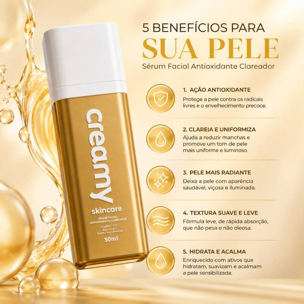 Sérum Vitamina C Gold Creamy 30ml Clareador Iluminador Antioxidante Antimanchas Skincare Pele Radiante