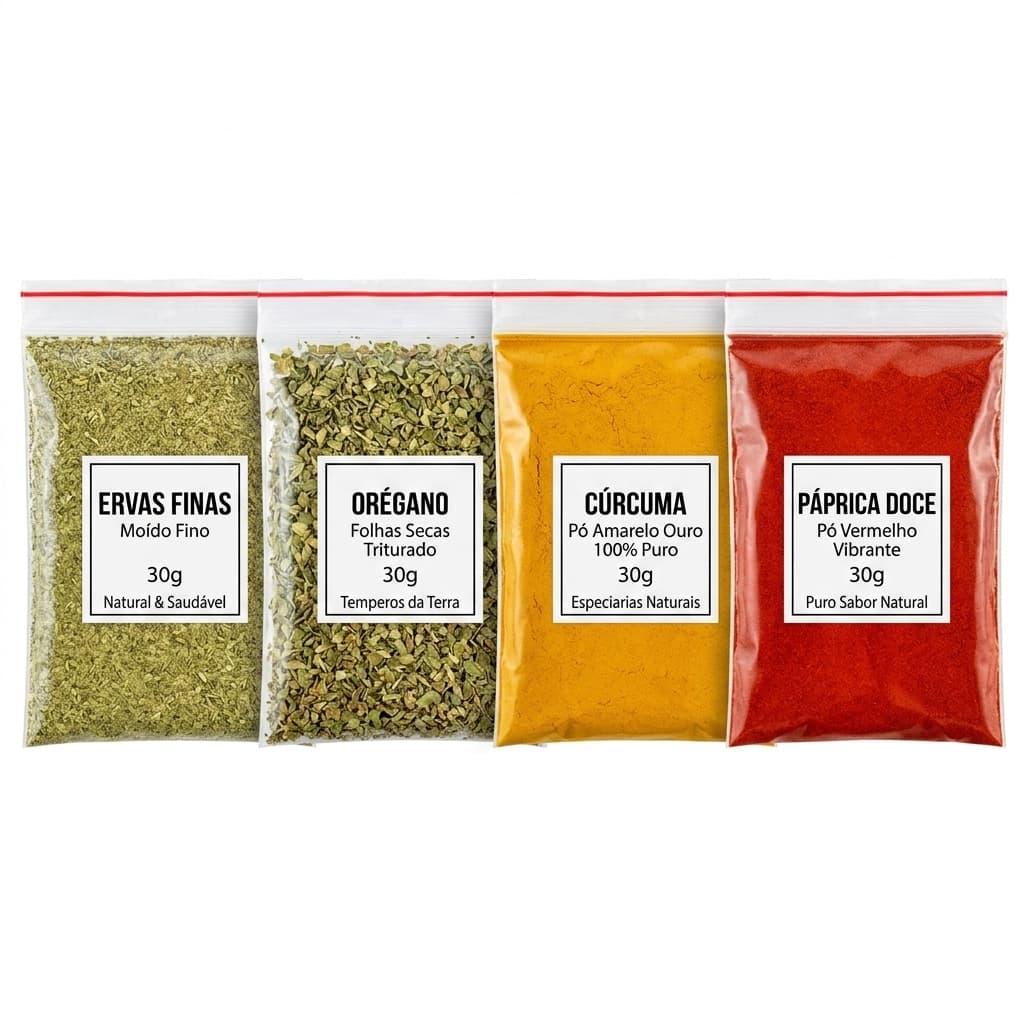 Kit Temperos Naturais Fit Saudável Sem Sal Pote Saquinho Ziplock Condimentos Especiais Gourmet Academia Dieta Kit Culiná
