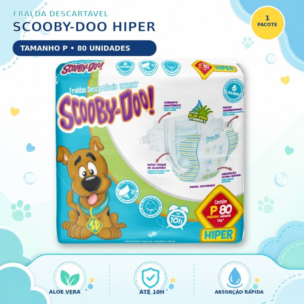 Fralda Scooby-Doo Hiper P 80 Unidades