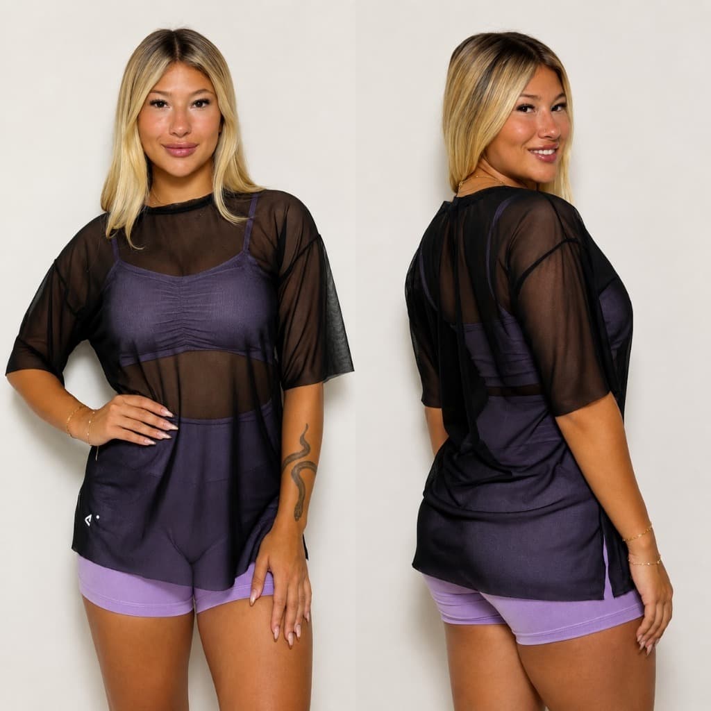 Blusa Feminina de Tule com Manga Roupa de Academia Moda fitness Blusa Oversized