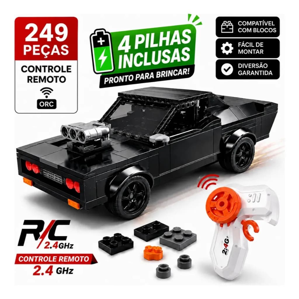 Carro Lego De Montar Controle Remoto 249 Peças Estilo Blocos