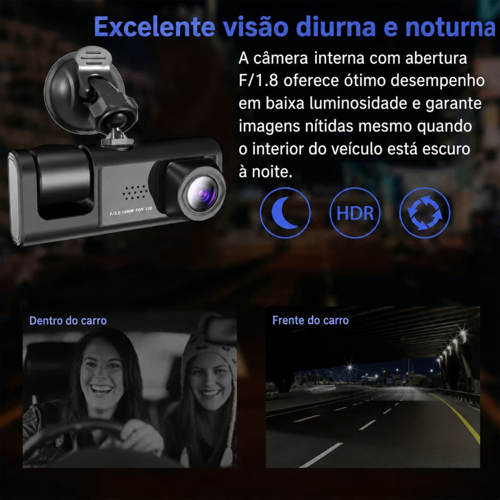 Dash Cam 1080P para Carro Espelho - Câmera Dianteira e Traseira com de Impacto