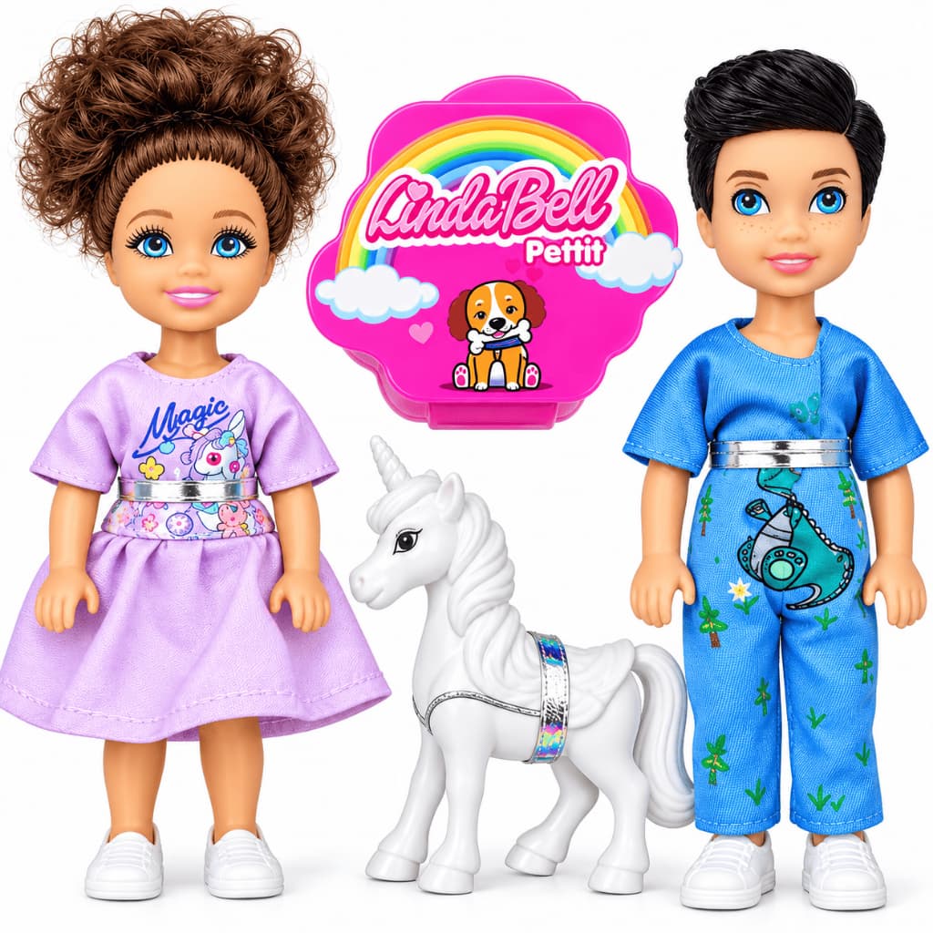 Boneca Articulada Linda Bell Pettit Kit Casal com Acessório Surpresa Infantil para menina infantil