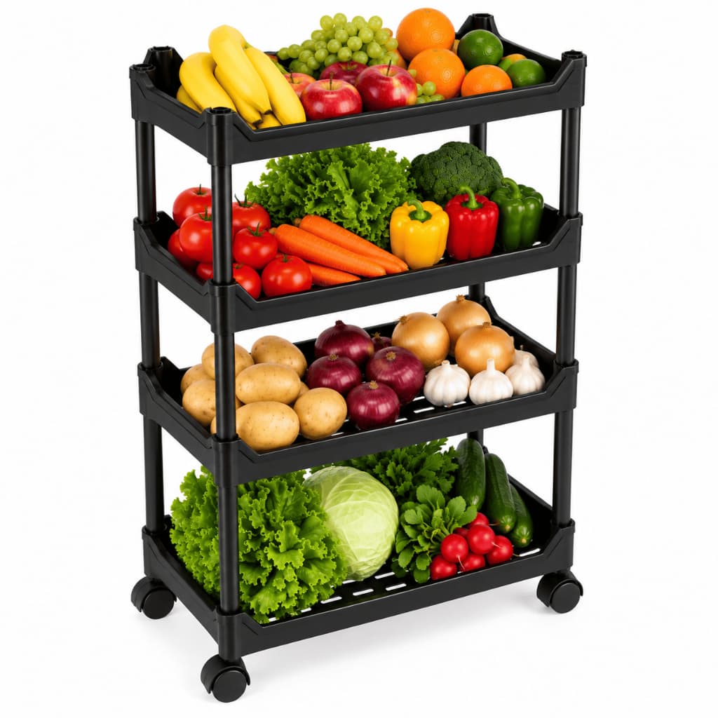 Fruteira Organizadora de Chão com Rodinhas em Plástico Multiuso para Cozinha