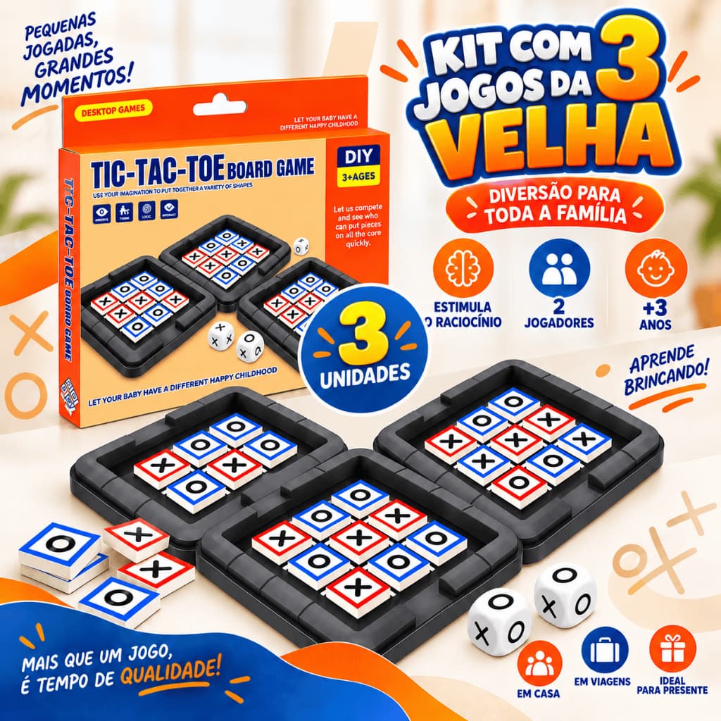 Jogo da Velha Interativo Tabuleiro Tic Tac Toe Infantil Educativo 2 Jogadores - Brinquedo Estratégia Presente Família