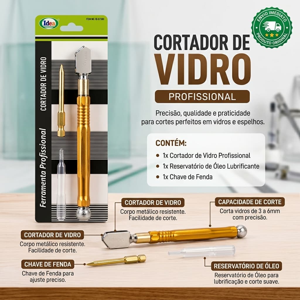 Cortador de Vidro com Precisão Profissional - Ferramenta para Cortar Vidro, Espelho e Azulejo com Precisão