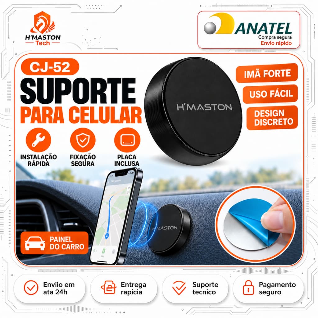 H'maston CJ-52 Suporte De Celular Para Carro Suporte Veicular Para Celular Suporte Magnético Para Celular