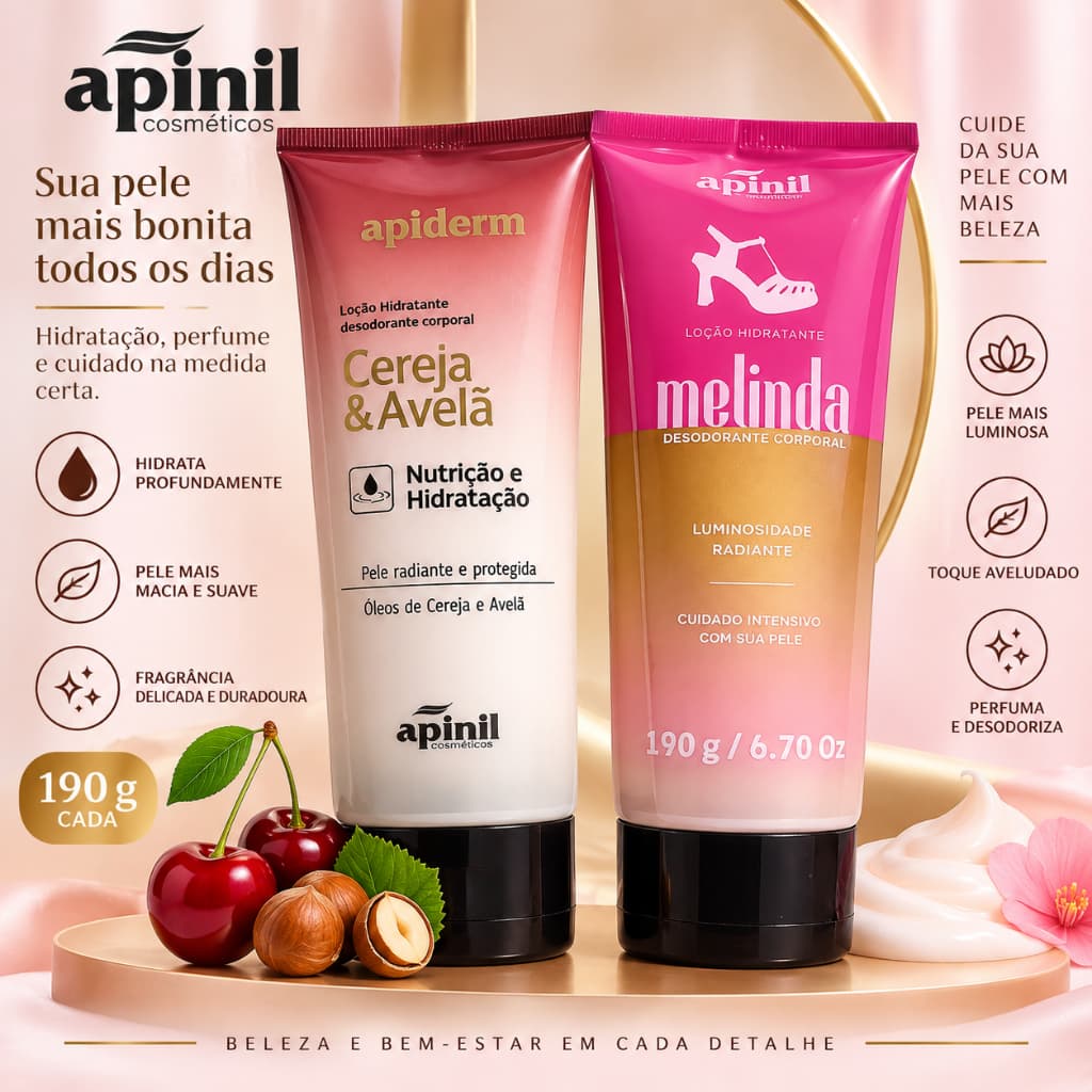 Hidratante Corporal Apinil 190g Loção Hidratante Perfumada Cereja & Avelã / Melinda