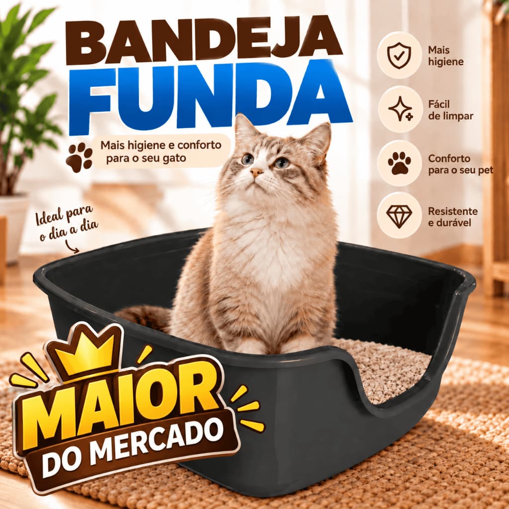 Caixa de Areia para Gatos Bandeja Sanitária Gigante 63x53x20cm Maior do Mercado Alvorada Pet