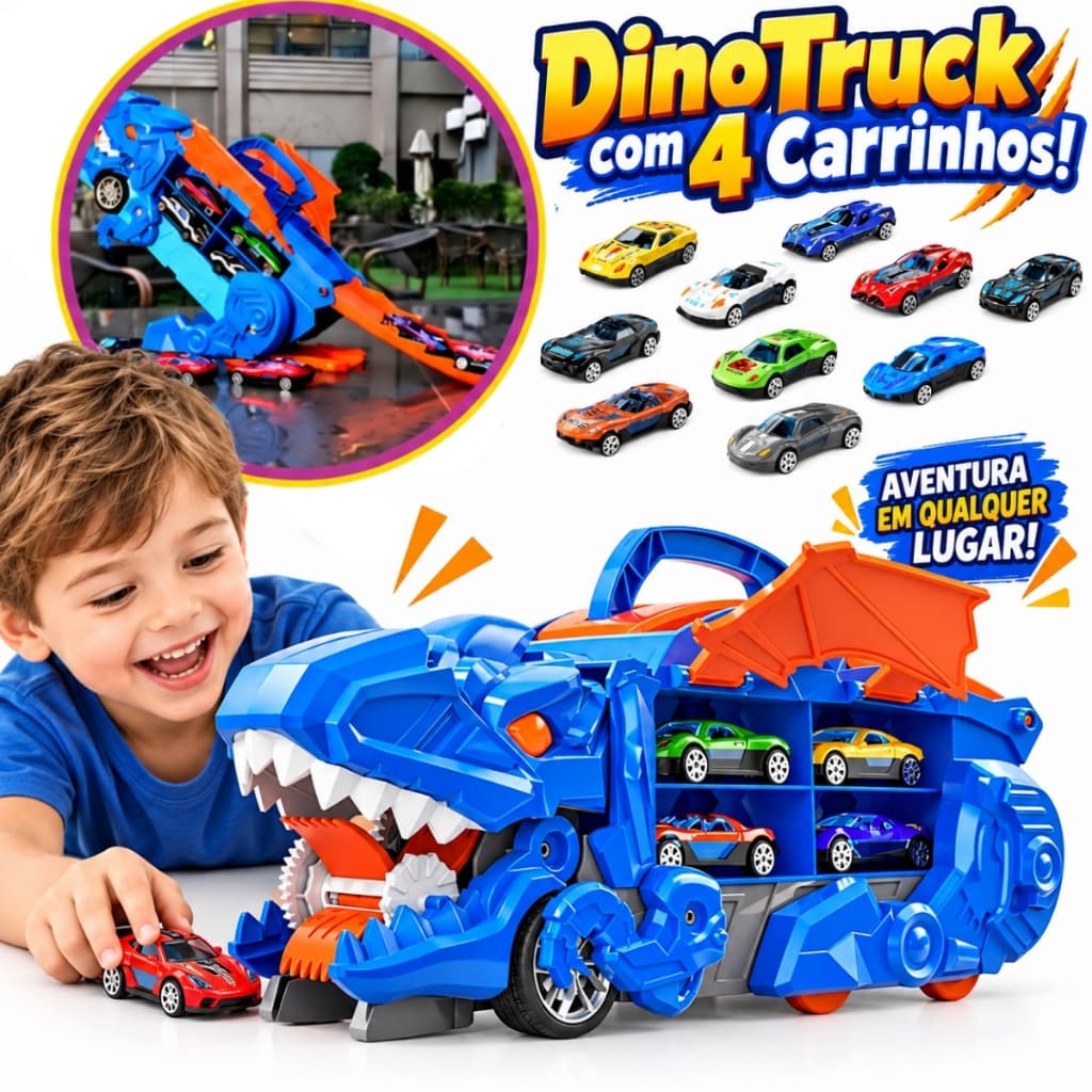 Caminhão Dinossauro Cegonha Brinquedo Menino Pista de Carrinho Maleta Lançador