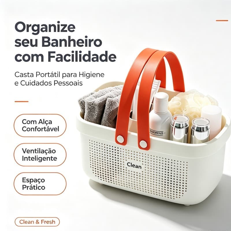 Cesta de Banheiro Portátil Cesto Organizador Plástico com Furos para Drenagem de Água