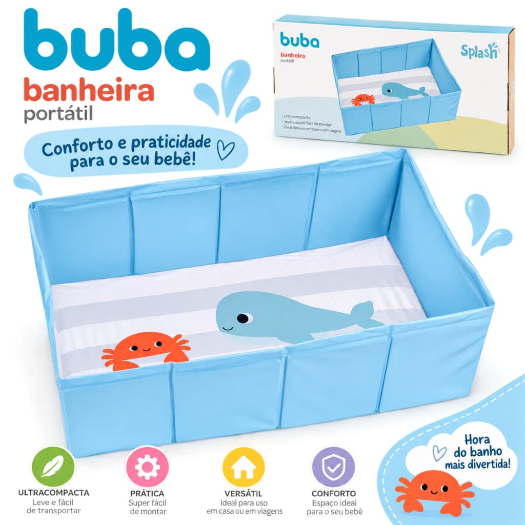  Banheira Portátil 63cm Para Bebês Dobrável Splash Buba