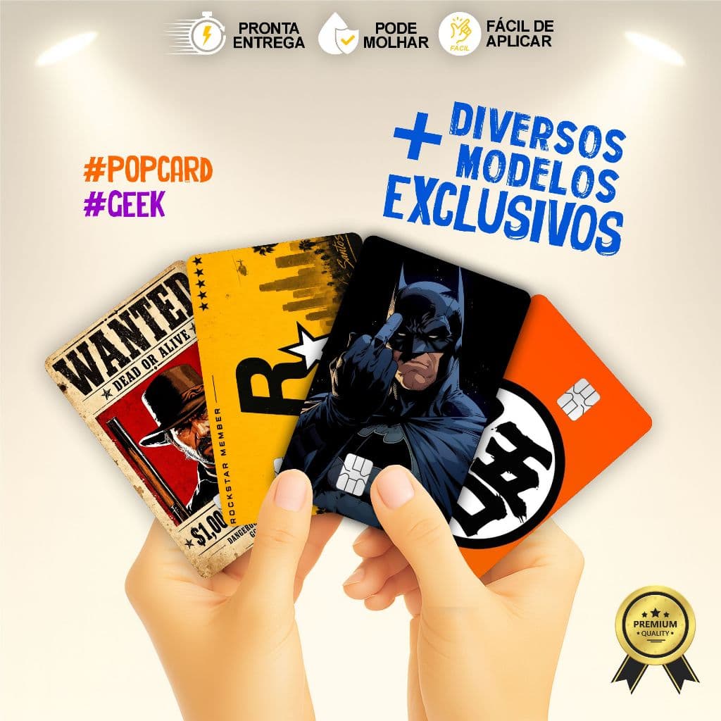 Adesivo Película para Cartão | Geek, Gamer, Anime, Heróis, GTA, Star Wars e Carros