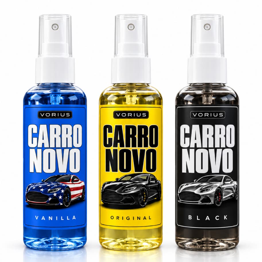 Cheirinho para Carro Kit 3 Frascos Spray Carro Novo Vanilla e Black