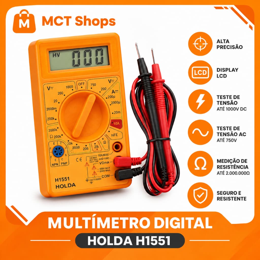 Multímetro Digital Profissional Holda H1551 LCD 1000V 750V