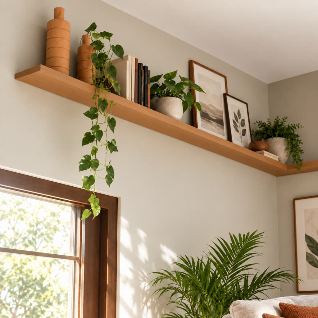 Prateleira de Parede 120x20cm MDF Freijó com Suporte Invisível para Sala Quarto e Cozinha