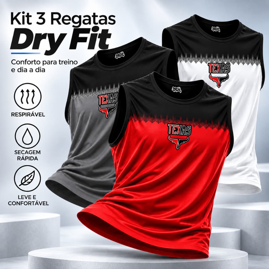 Kit 3 Regatas Masculinas Dry Fit Academia Cross Fit Gym Musculação Treino Fitness Esportiva