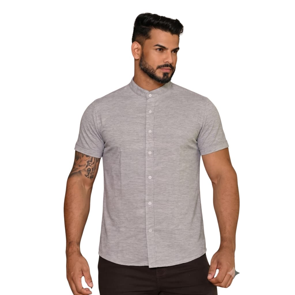 Camisa Social Masculina Manga Curta Slim Lisa Gola Padre Linho Tecido Premium Luxo Elegante