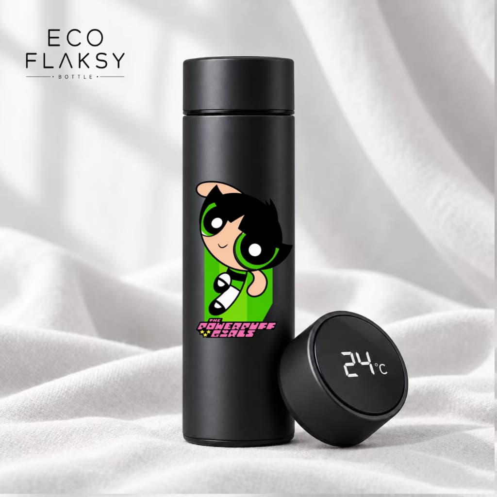 Garrafa Térmica de Água Infantil Aço Inoxidável Docinho As Meninas Superpoderosas Termometro LED Digital Estampada
