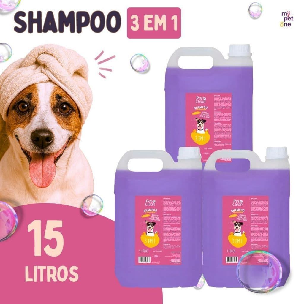 Kit 3 Shampoo 3 Em 1 Pet Clean Para Cães E Gatos Banho Tosa - 5L