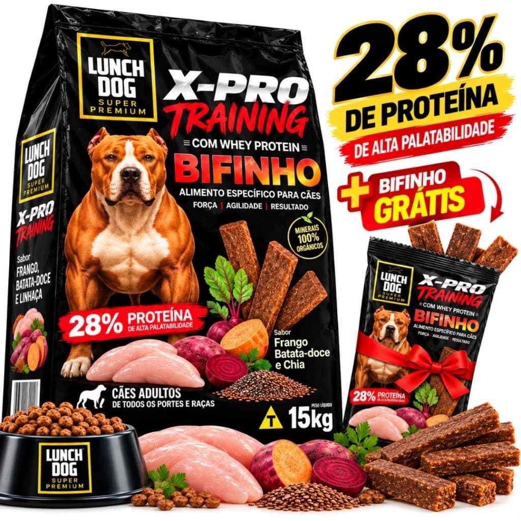 Ração Cachorro 15kg Whey Protein X-Pro Alta Performance 30% Proteína Adultos raças Médio E Grande Porte Alimento