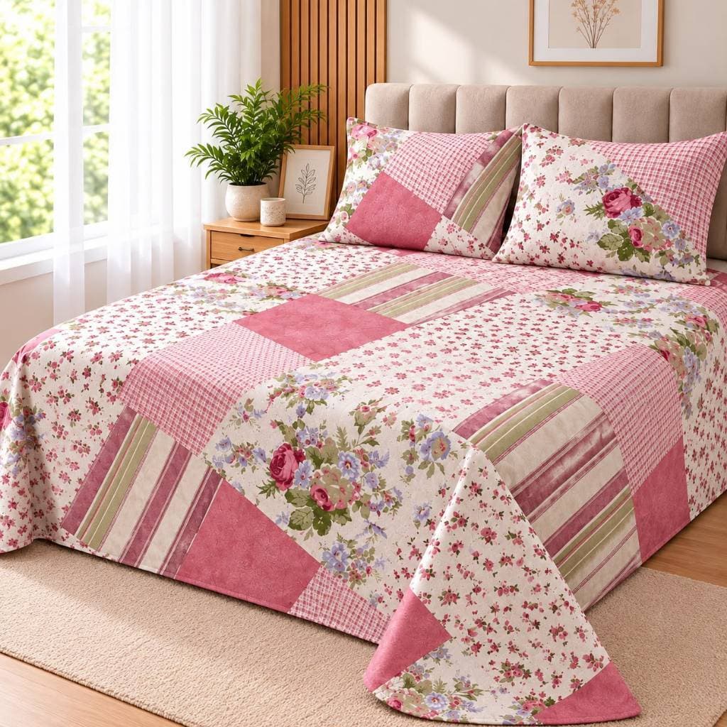 Kit Jogo de Cama Casal Padrão 3 Peças Lençol e 2 Fronhas Estampadas
