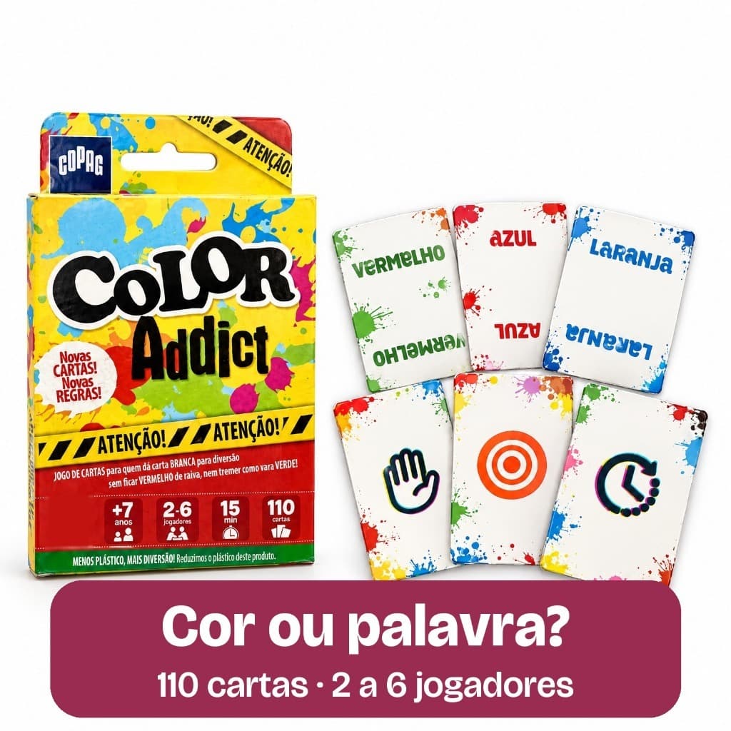 Jogo de Cartas Color Addict Copag 110 Cartas Jogo Rápido de Combinar Cores para Família e Amigos 2 a 6 Jogadores 7+