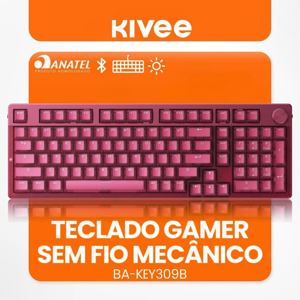 Kivee X basike Teclado Mecânico Gamer KEY309B Triplo Modo RGB ABNT2 Bluetooth 2.4G Fio Bateria 4000mAh 101Teclas