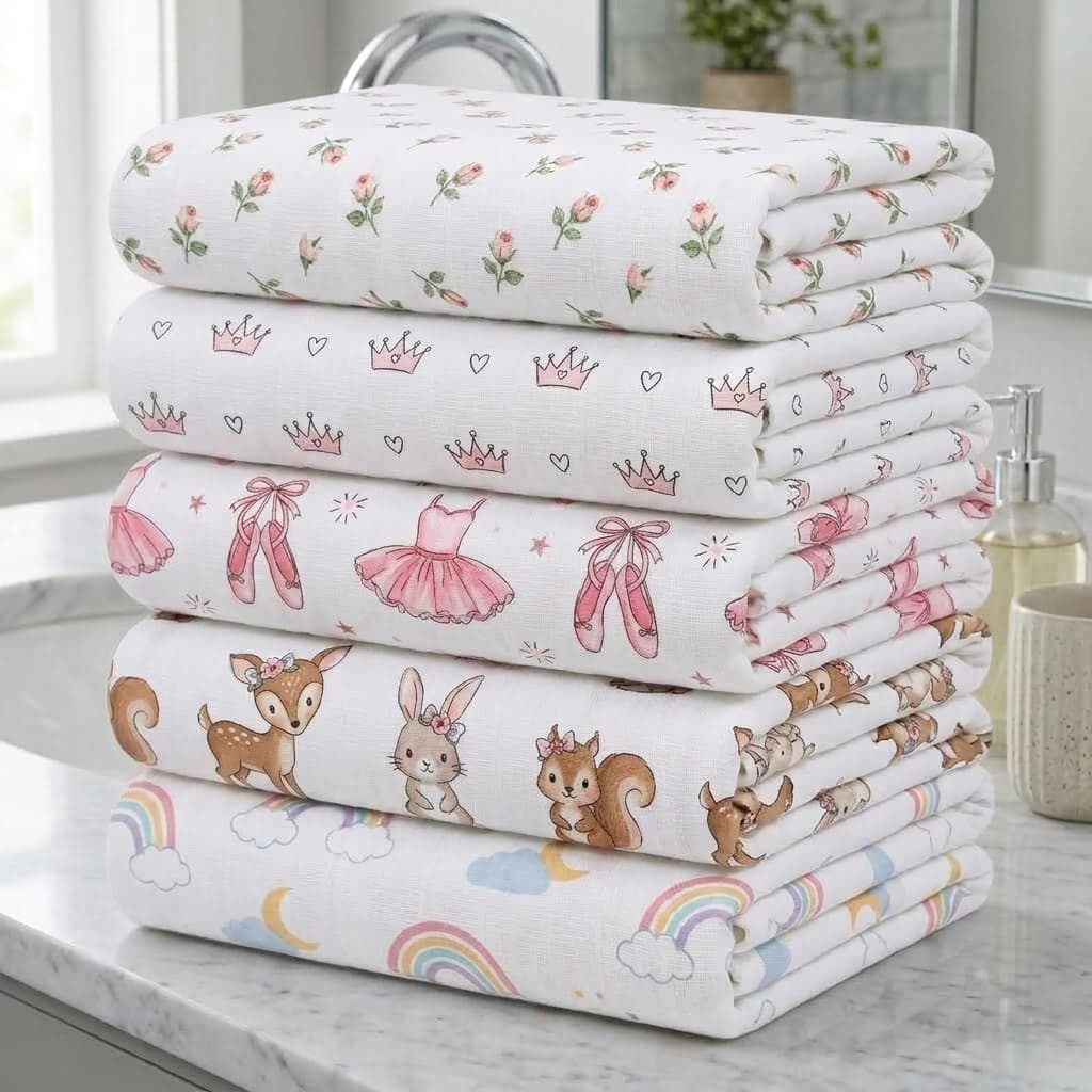 Pacote 3 Toalhas Fraldas de Pano para Bebês Multiuso Luxo Grande 70cm x 110cm Estampadas Comum Recém-Nascido Grosso