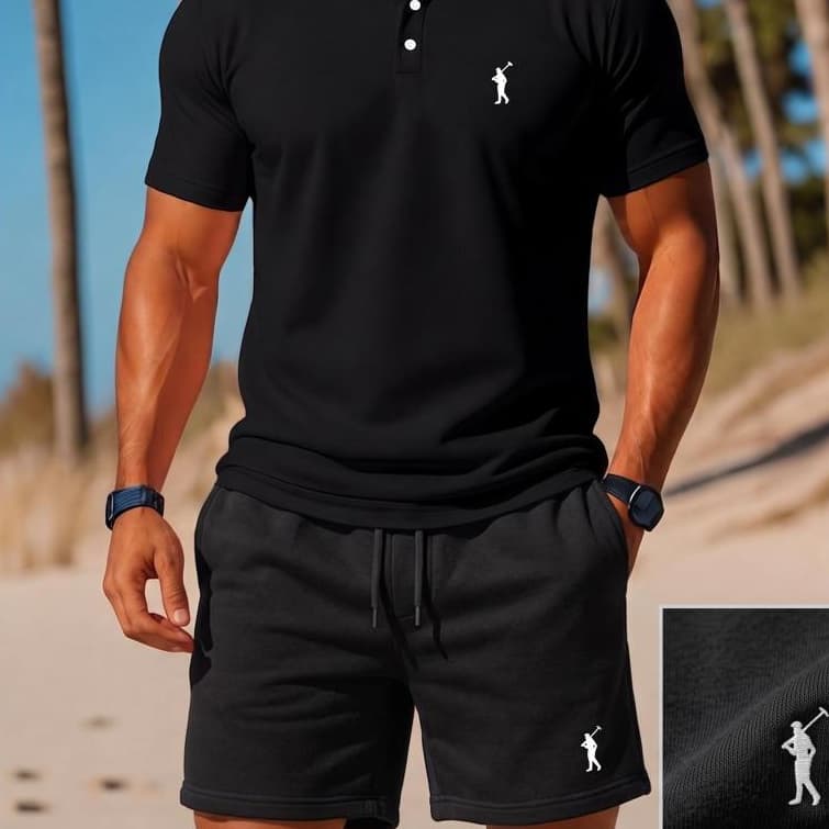 Conjunto Masculino Acompanha Short moletom e uma Camaisa Polo Estampa Golf 100% Algodão