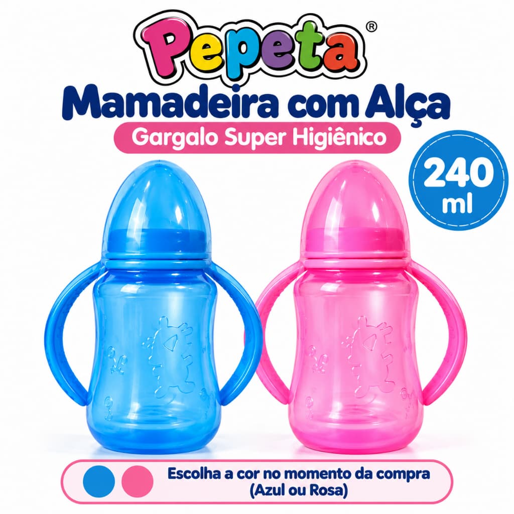 Mamadeira Pepeta 240ml Com Alça Gorduchinha Bico Ortodôntico Mamadeira Infantil Para Bebê