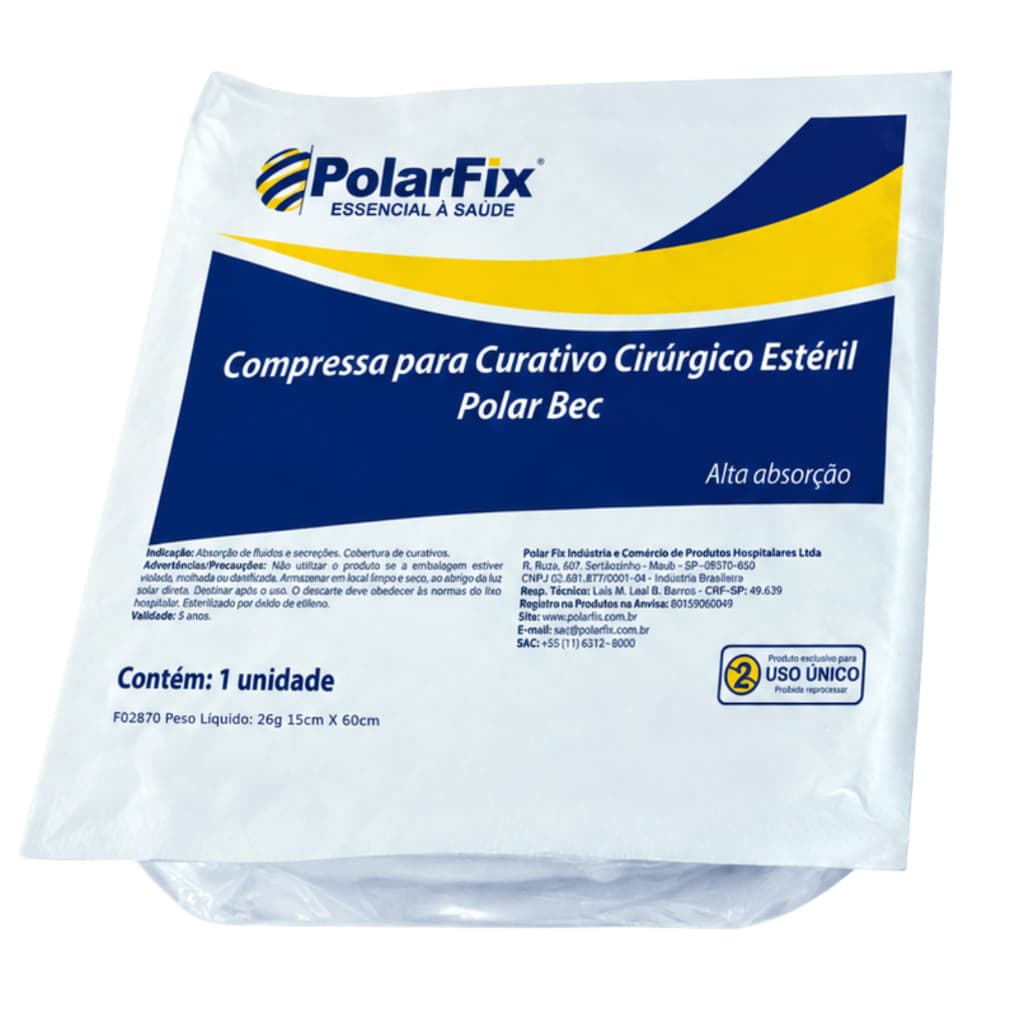 Kit 50 Gaze Estéril Algodonada Polarfix 15x60cm Para Curativo e Absorção