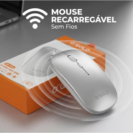 Mouse Sem Fio Recarregável Silencioso A'Gold MS04A USB 2.4GHz Ergonômico Wireless- (Sem Pilhas)