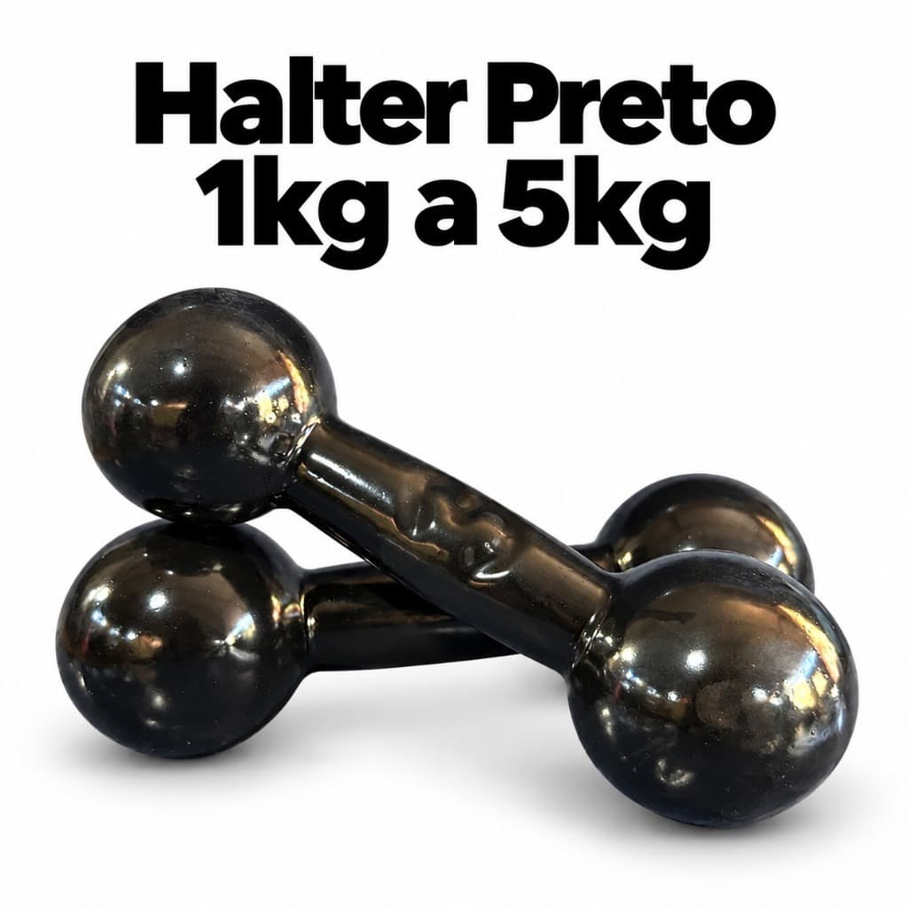 Halter Peso Emborrachado Preto 1kg a 5kg Academia Musculação Fisioterapia Treino Em Casa Funcional Gym
