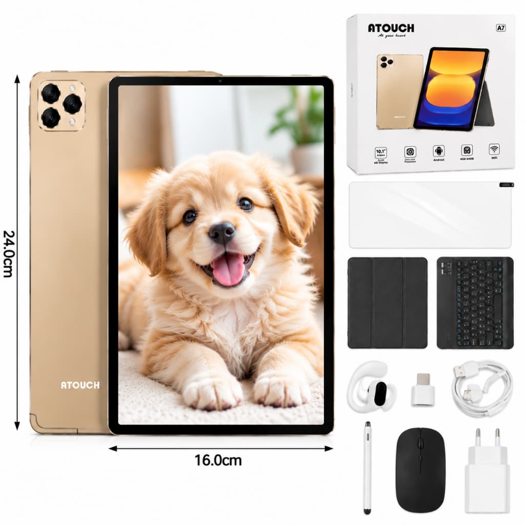 Tablet ATOUCH A-Tab8 10 Polegadas Android 12 8GB RAM 512GB Memória Tela Grande Bateria 10000mAh com Teclado Mouse