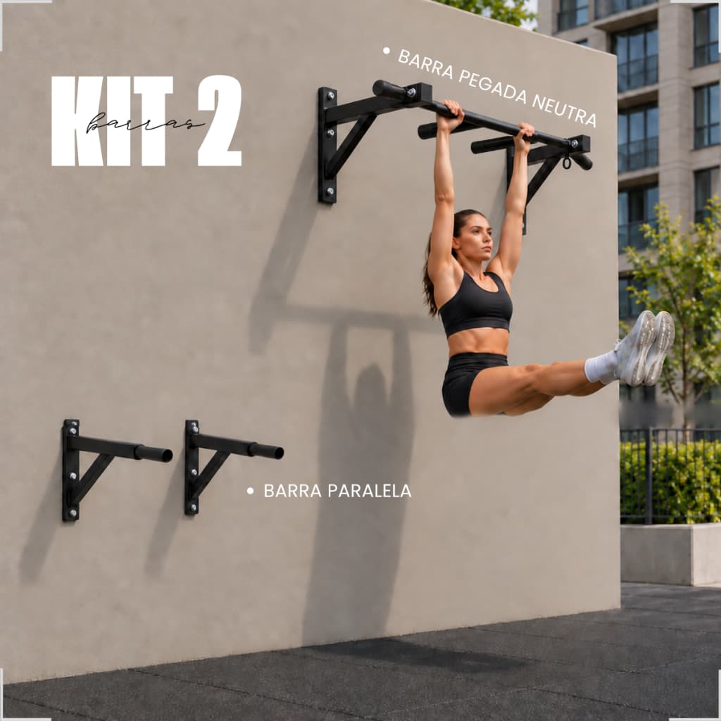 Kit Barra Fixa + Barra Paralela de Parede Academia Calistenia Musculação Treino Funcional Completo