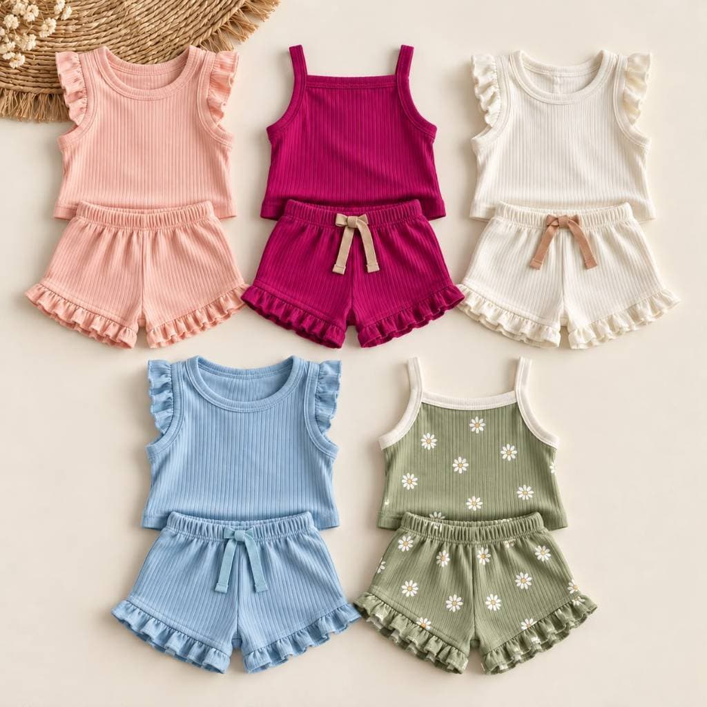 kit 2 pecas conjunto lili verão bebê infantil menina minimalista algodão  viscose poliester