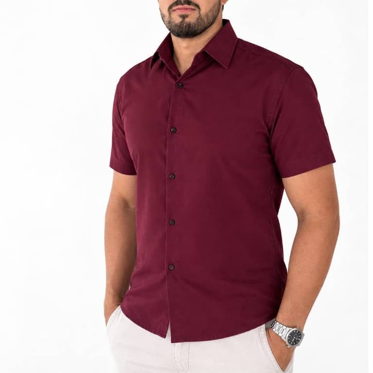 Camisa Social Masculina Slim Manga Curta Tecido Leve Casual Elegante para Trabalho Festa e Eventos