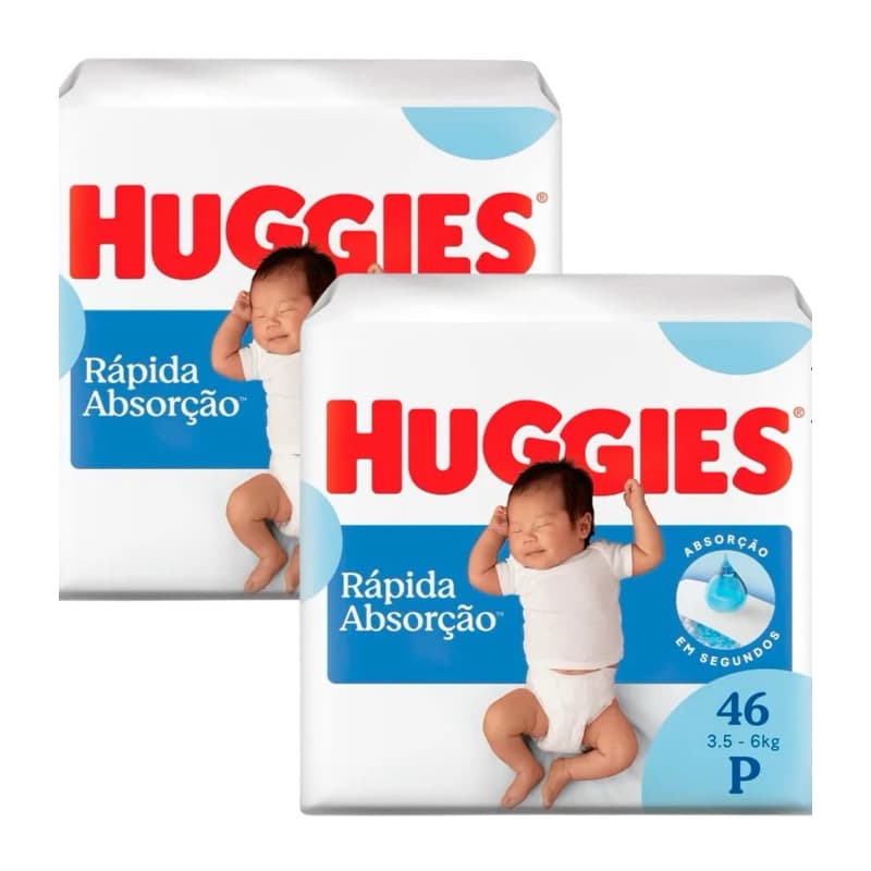 Kit 2 Fraldas Huggies Rápida Absorção P - 92 Tiras