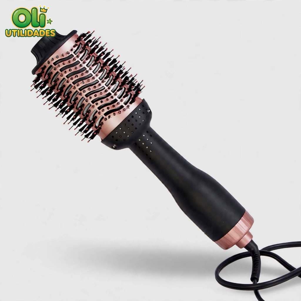 Escova Secadora Rotativa de Cabelo para Escovinha Profissional Bivolt 1300W Preta e Rosa