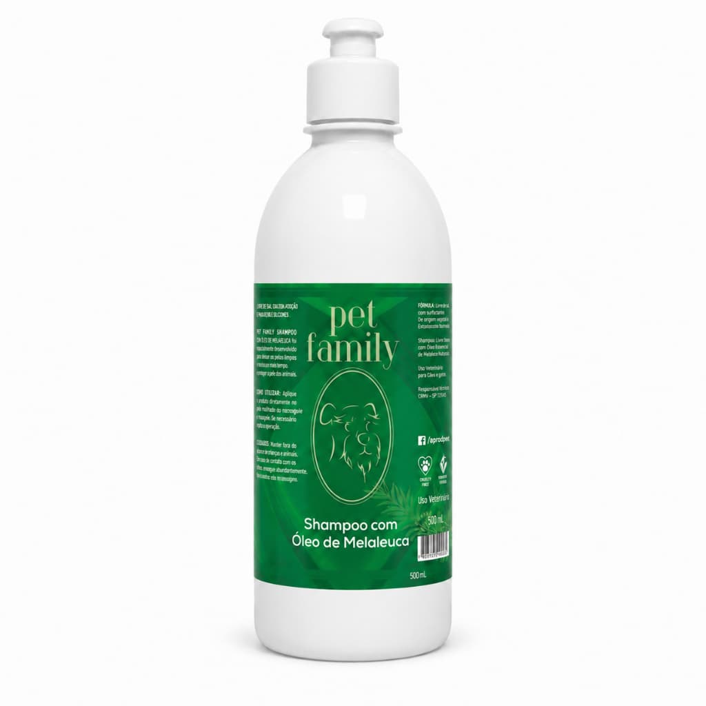 Shampoo Pet Óleo de Melaleuca Vegano Para Cães e Gatos 500ml Pet Family