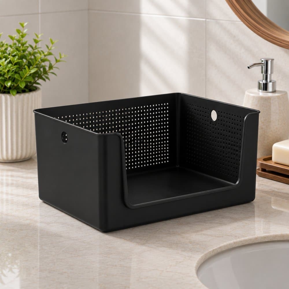 Cesto Organizador Multiuso 16L Preto Caixa Organizadora Lavanderia Cozinha Banheiro Closet Brinquedos Roupas Acessórios