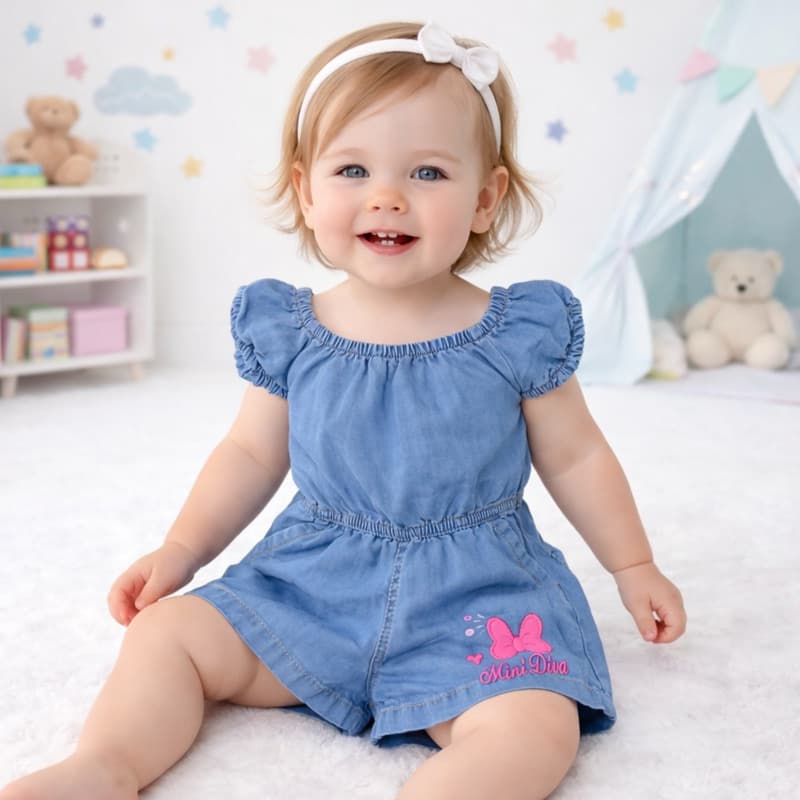 Jardineira Macacão Jeans Short Bebe Menina Infantil 1 - 3 anos