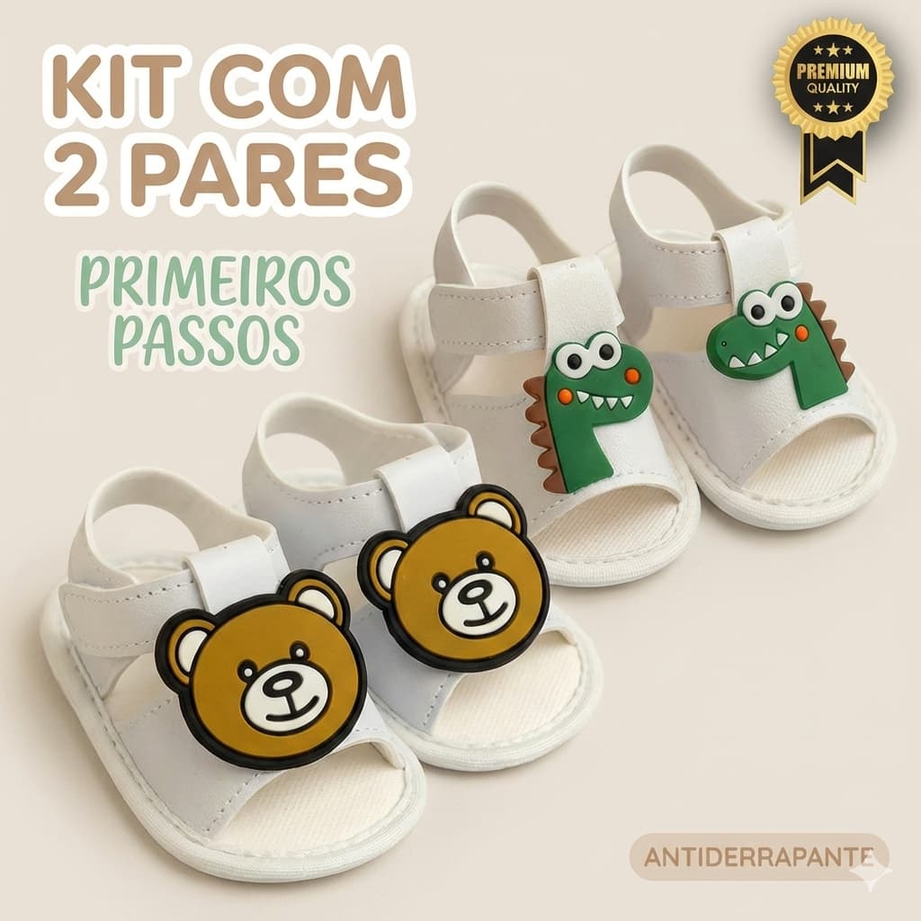 Kit 2 Pares Sandália Infantil Menino Antiderrapante Confortável Primeiros Passos