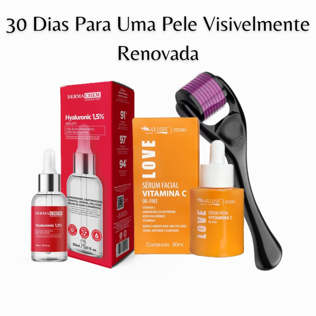 Kit Microagulhamento Com Ácido Hialurônico 1,5% Vitamina C Combate Previne Rugas Linha de Expressão Pele Hidratada