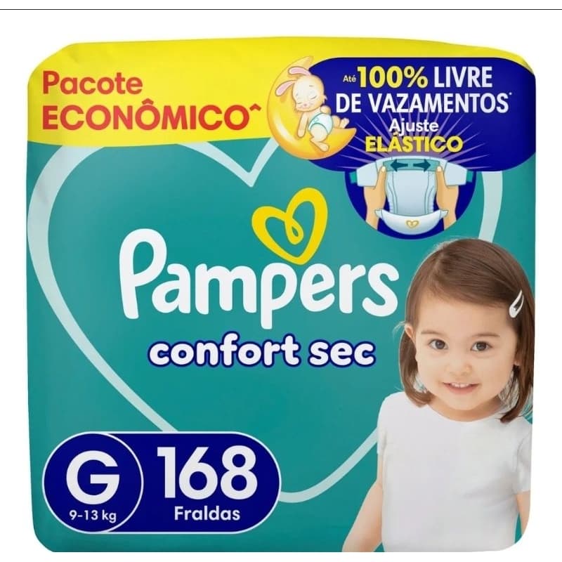 Fralda Pampers Confort Sec Tamanho G – 168 ou 3Px60 unidades, Alta Absorção, Conforto e Proteção para o Bebê